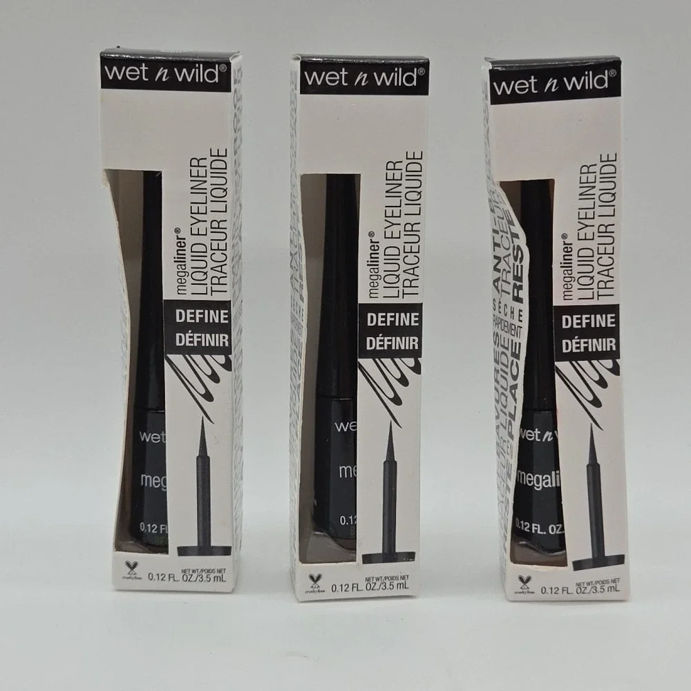 NEW Lot Of 3 Wet n Wild MegaLiner Liquid Eyeliner, Black 871a, 0.12 fl oz
